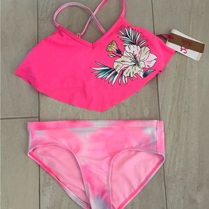 NEW Girls' Pink Floral Bikini Swimsuit 2pc Set